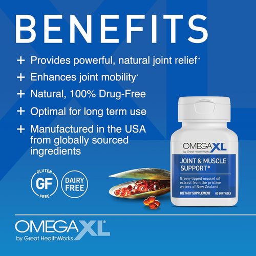 OmegaXL Joint Support Supplement - Natural Muscle Support, Green Lipped Mussel Oil, Soft Gel Pills, Drug-Free, 300 Count